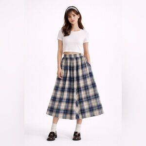 Samansa Mos2 Plaid Cotton Skirt Blue Preppy Academia Miu Miu Style